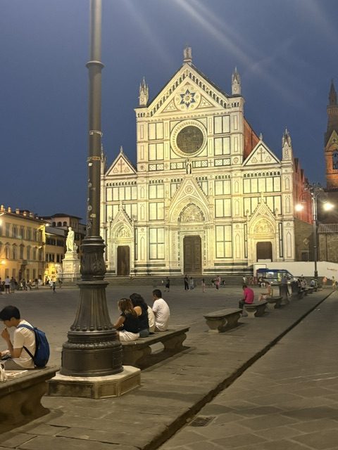 Santa Croce facade at night