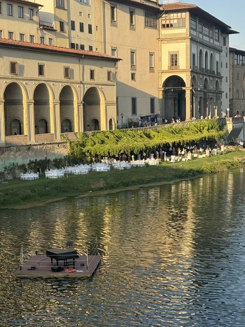 Floating piano on the river
